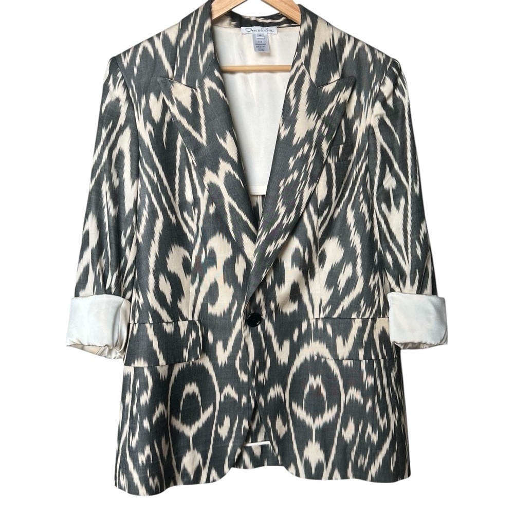 Oscar De La Renta SS19 Runway Ikat Print Caftan Silk Blend Blazer Size 10‎